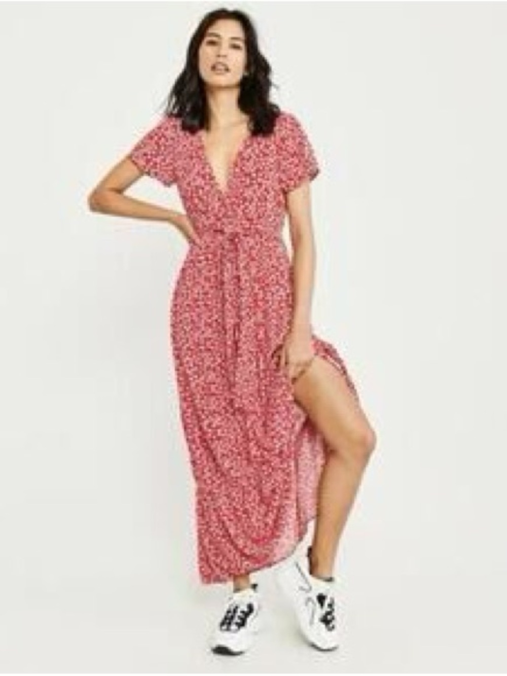 Abercrombie & Fitch red and white floral tie-front maxi sundress